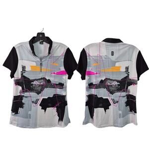 Jamie Sadock Black White Pink Abstract Activewear Shirt Top Golf Pickleball S